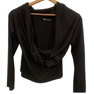 Zara Black Wrap Off Shoulder Sweater Blouse Size L